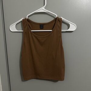 Brown Ribbed Crop Top